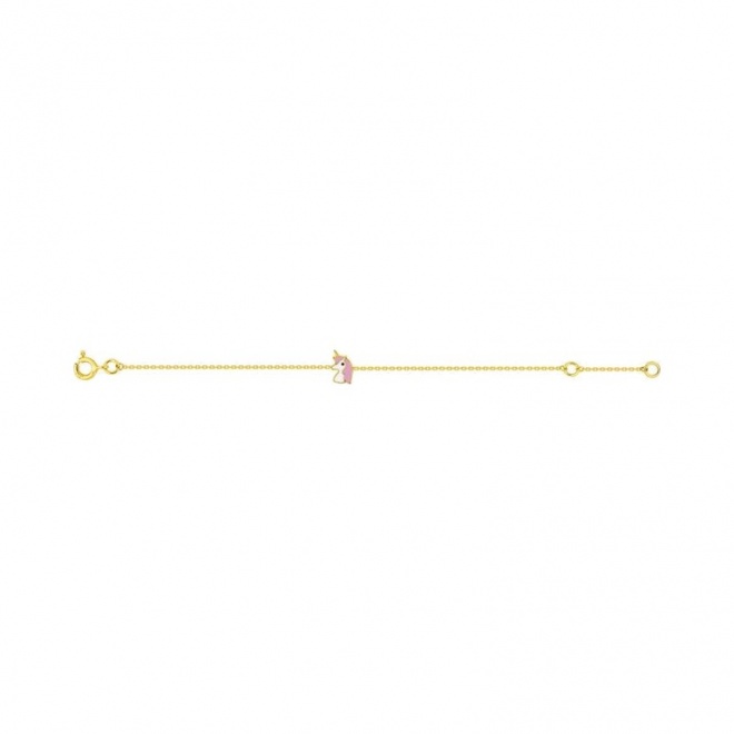 Pulsera infantil de oro amarillo con esmalte, unicornio