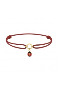 Pulsera infantil de oro amarillo y cordón rojo, mariquita esmaltada
