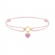 Pulsera infantil de oro amarillo y cordón rosa, corazón esmaltado