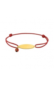 Pulsera infantil con placa de oro amarillo y cordón rojo, mariquita esmaltada
