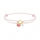 Pulsera infantil de oro amarillo y cordón rosa, mariposa esmaltada y perla