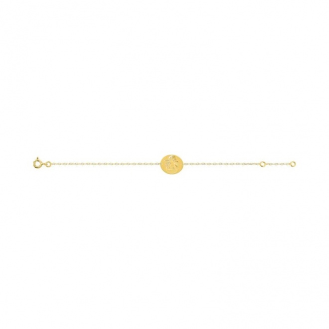 Pulsera infantil de oro amarillo, medalla ovalada de ángel