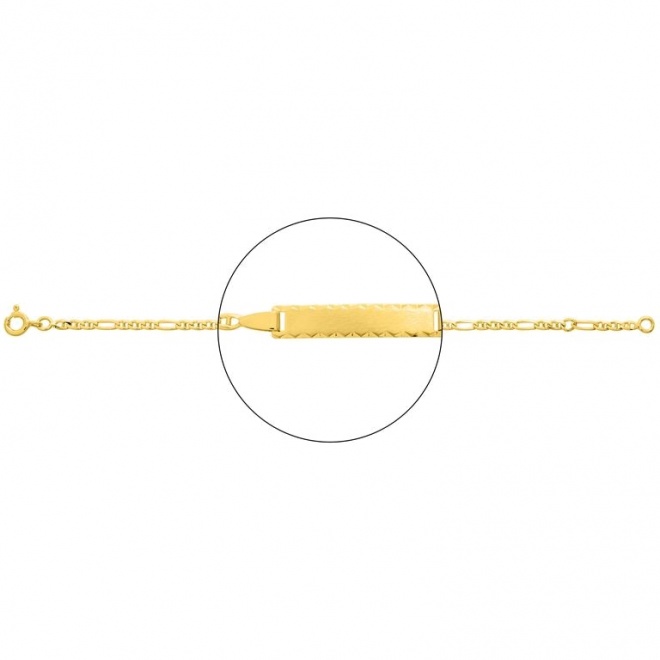 Pulsera infantil con placa diamantada de oro amarillo de 18 Kt, cadena marinera 3+1 de 2 mm