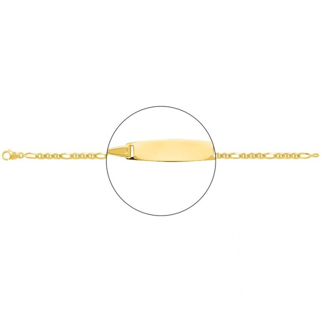 Pulsera infantil con placa redondeada de oro amarillo de 18 Kt, cadena marinera 3+1 de 3 mm