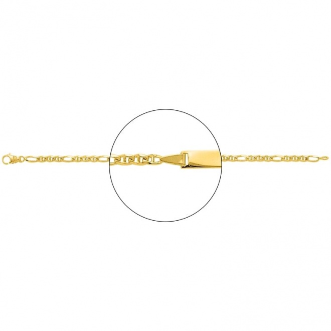 Pulsera infantil con placa recta de oro amarillo de 18 Kt, cadena marinera 3+1 de 3 mm