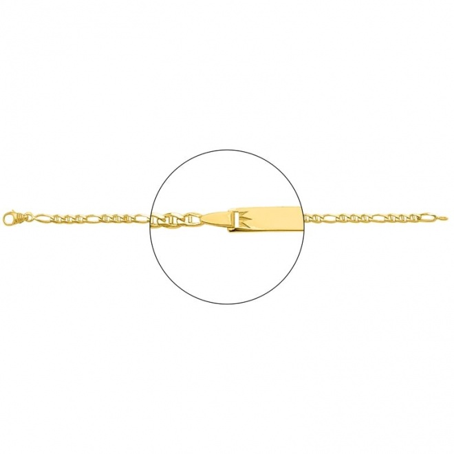 Pulsera infantil con placa con corona tallada de oro amarillo de 18 Kt, cadena marinera 3+1 de 3 mm