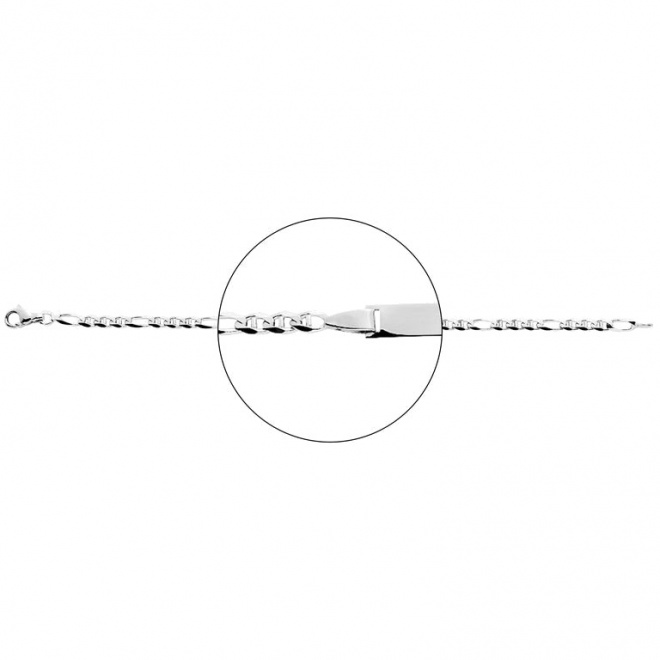 Pulsera infantil con placa recta de oro blanco de 18 Kt, cadena marinera 3+1 de 3 mm