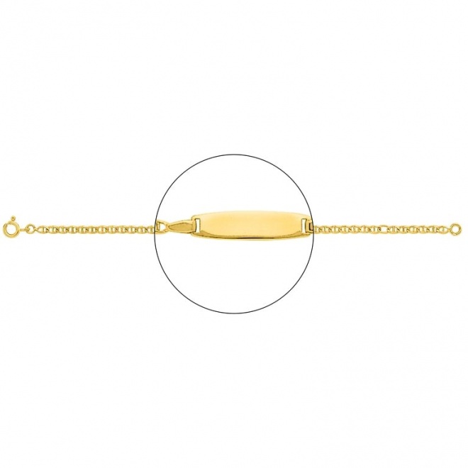 Pulsera infantil con placa redondeada de oro amarillo de 18 Kt, cadena marinera de 2 mm