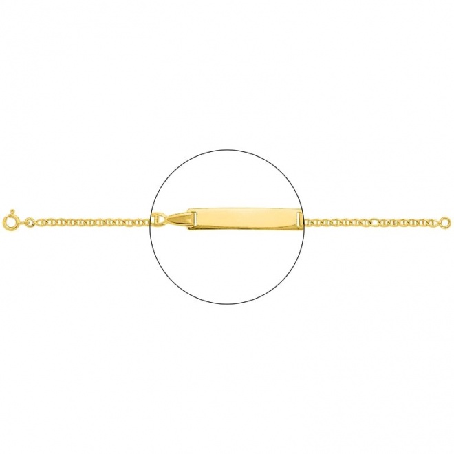 Pulsera infantil con placa recta de oro amarillo de 18 Kt, cadena marinera de 2 mm