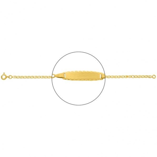 Pulsera infantil con placa redondeada diamantada de oro amarillo de 18 Kt, cadena marinera de 2 mm