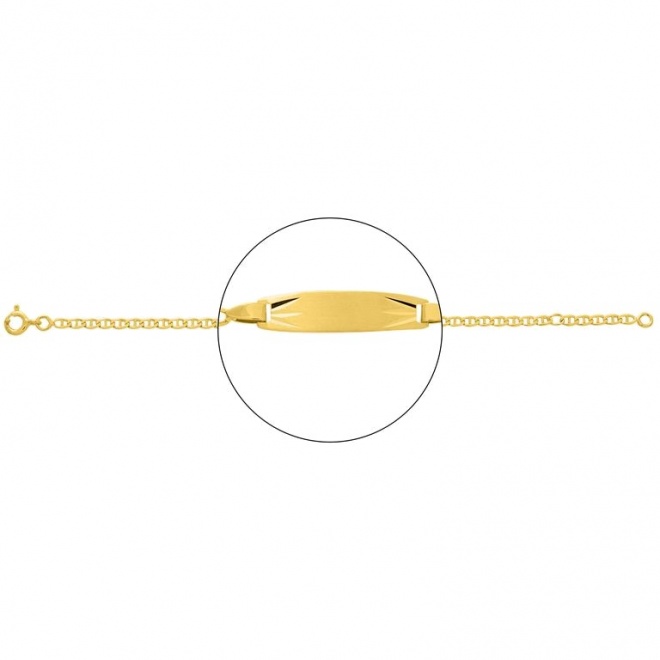 Pulsera infantil con placa con rayos tallados de oro amarillo de 18 Kt, cadena marinera de 2 mm