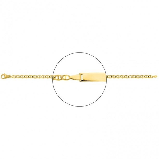 Pulsera infantil con placa recta de oro amarillo de 18 Kt, cadena marinera de 3 mm