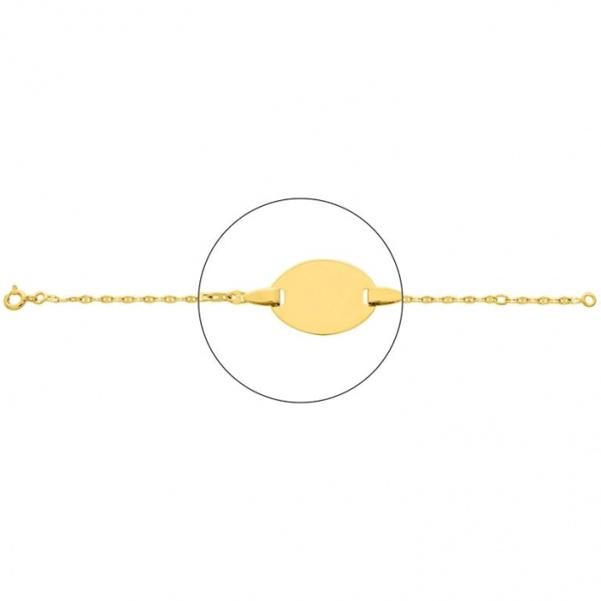 Pulsera infantil con placa ovalada de oro amarillo de 18 Kt, cadena marinera alargada de 2 mm