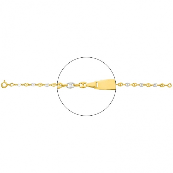 Pulsera infantil con placa redondeada de oro bicolor de 18 Kt, cadena grano de café de 3 mm