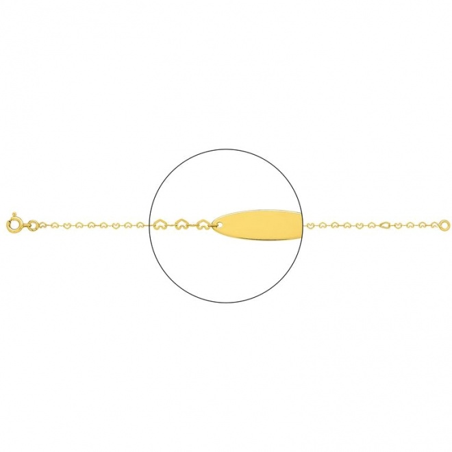 Pulsera infantil con placa ovalada de oro amarillo de 18 Kt, cadena de corazones