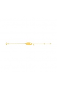 Pulsera infantil con placa ovalada de oro amarillo, corazón calado y colgante