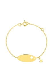 Pulsera infantil con placa ovalada de oro amarillo, estrella calada y colgante