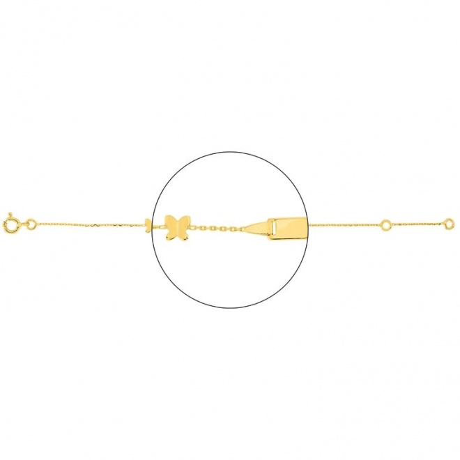 Pulsera infantil con placa de oro amarillo, mariposa grande