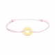 Pulsera infantil de oro amarillo y cordón rosa, corazón calado