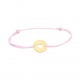 Pulsera infantil de oro amarillo y cordón rosa, corazón calado