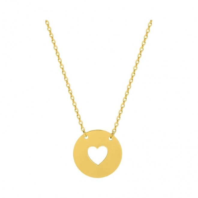 Collar infantil de oro amarillo, disco con corazón calado