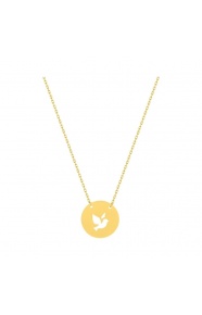 Collar infantil de oro amarillo, disco con paloma calada