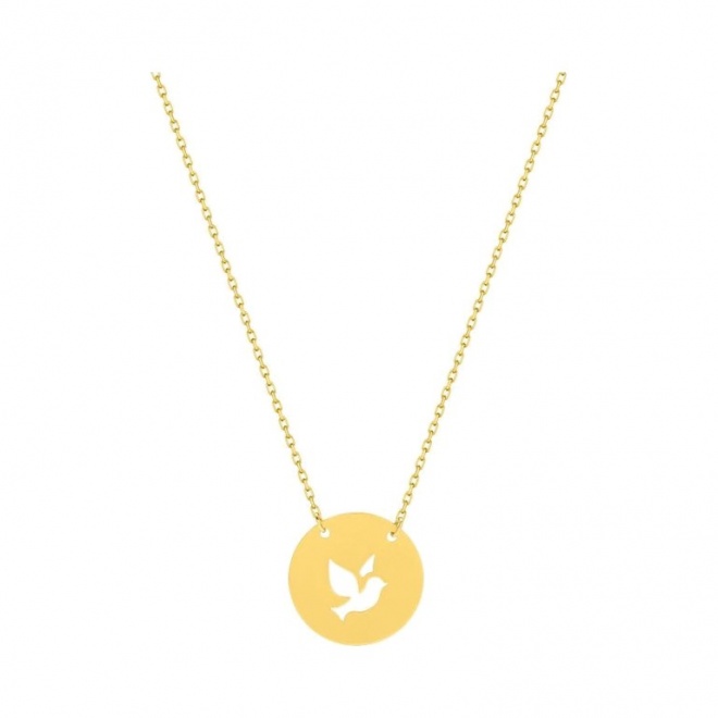 Collar infantil de oro amarillo, disco con paloma calada
