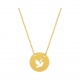 Collar infantil de oro amarillo, disco con paloma calada