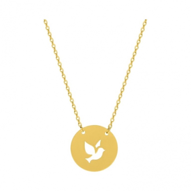 Collar infantil de oro amarillo, disco con paloma calada