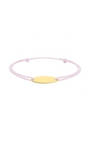 Pulsera infantil con placa ovalada de oro amarillo y cordón rosa