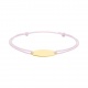 Pulsera infantil con placa ovalada de oro amarillo y cordón rosa