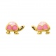 Pendientes de bebé de oro amarillo con esmalte, tortuguita rosa