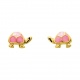 Pendientes de bebé de oro amarillo con esmalte, tortuguita rosa