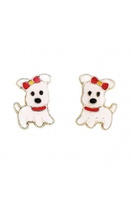 Pendientes de bebé de oro amarillo con esmalte, perrito