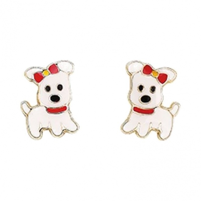 Pendientes de bebé de oro amarillo con esmalte, perrito