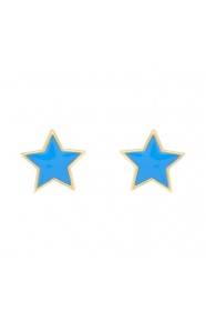 Pendientes de bebé de oro amarillo con esmalte, estrella azul