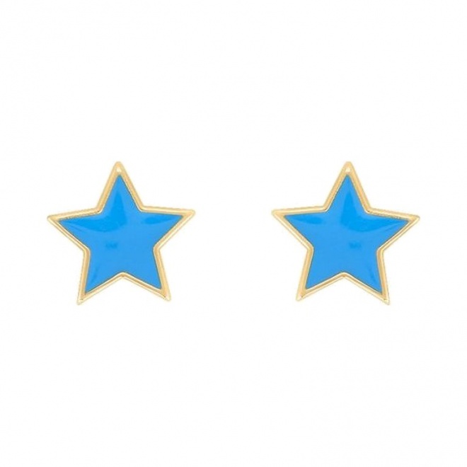 Pendientes de bebé de oro amarillo con esmalte, estrella azul