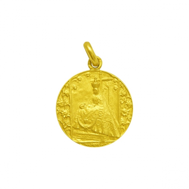 Medalla Virgen de las Angustias de frente de oro amarillo de 18 Kt