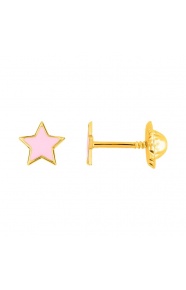 Pendientes de bebé de oro amarillo con esmalte, estrella rosa