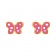 Pendientes de bebé de oro amarillo con esmalte, mariposa rosa con lunares, cierre de rosca