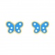 Pendientes de bebé de oro amarillo con esmalte, mariposa azul con lunares