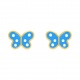 Pendientes de bebé de oro amarillo con esmalte, mariposa azul con lunares