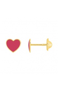 Pendientes de bebé de oro amarillo con esmalte, corazón rojo