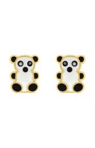Pendientes de bebé de oro amarillo con esmalte, oso panda