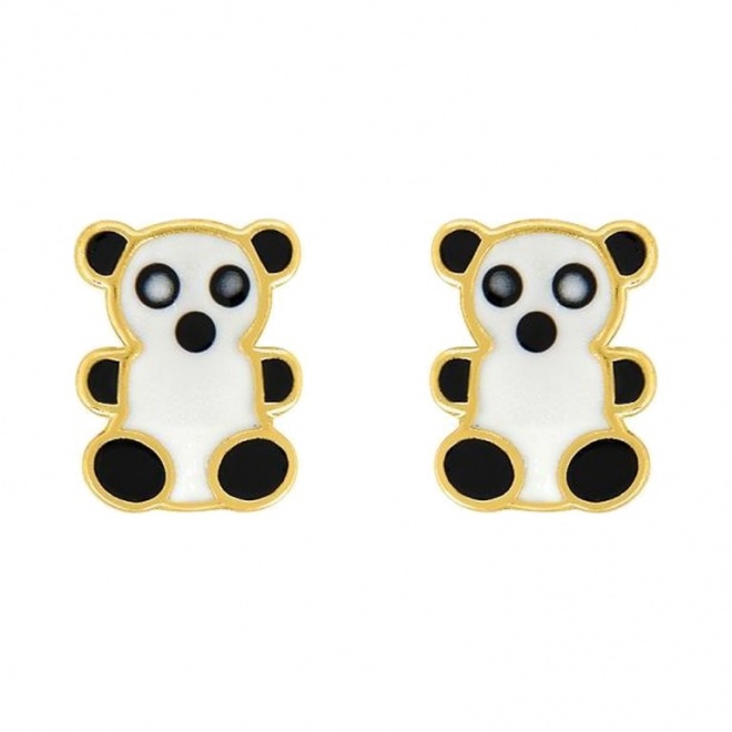Pendientes de bebé de oro amarillo con esmalte, oso panda