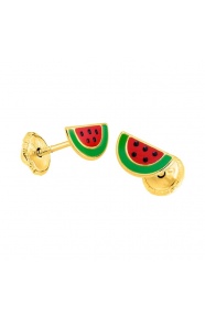 Pendientes de bebé de oro amarillo con esmalte, sandía