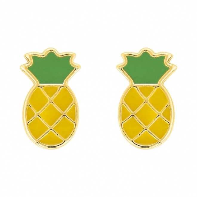 Pendientes de bebé de oro amarillo con esmalte, piña