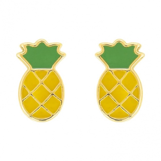 Pendientes de bebé de oro amarillo con esmalte, piña