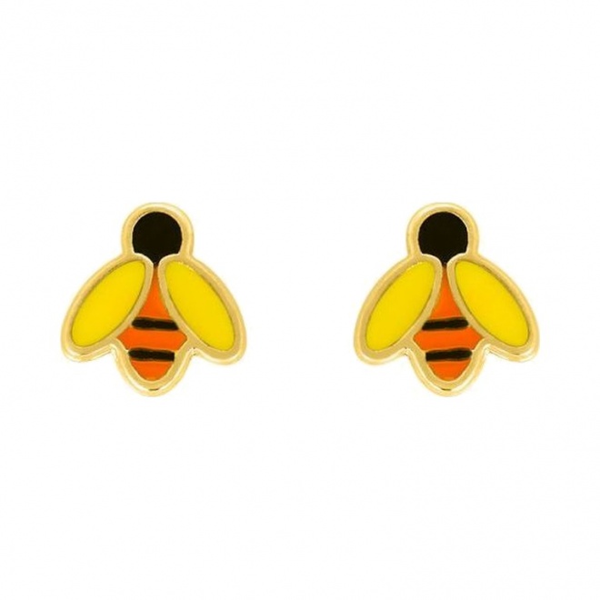 Pendientes de bebé de oro amarillo con esmalte, abeja
