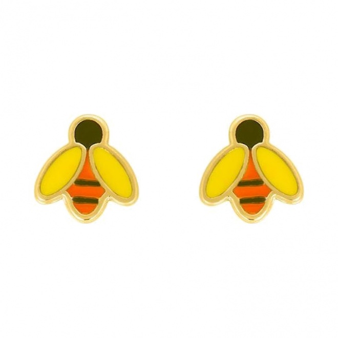 Pendientes de bebé de oro amarillo con esmalte, abeja